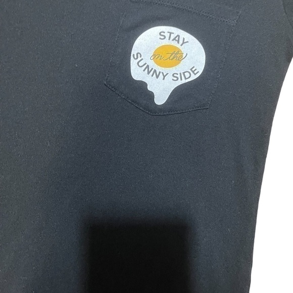 FOREVER 21 Womens Black Solid V-Neck Graphic T-shirt with pocket Small Cotton - Picture 11 of 16